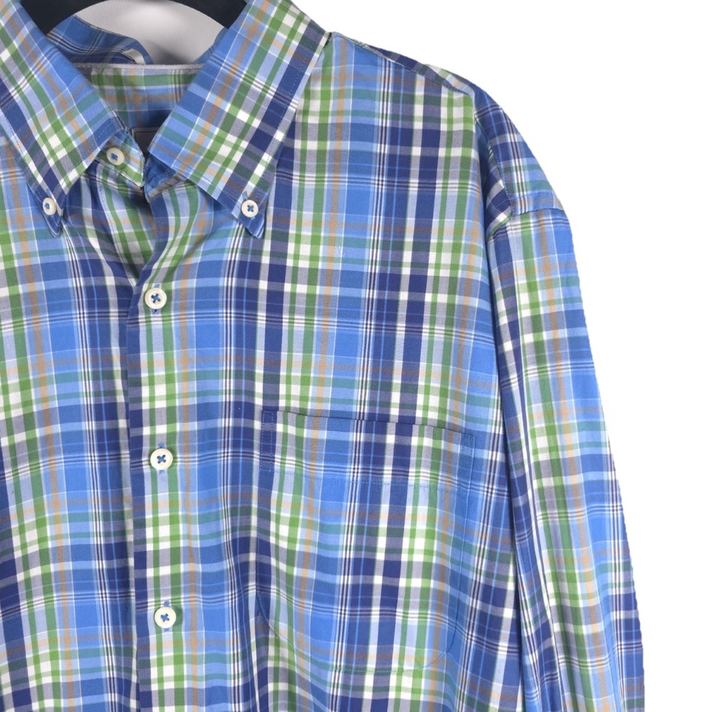PETER MILLAR Multi Plaid Long Sleeve Button Down Shirt 100% Cotton Size LARGE